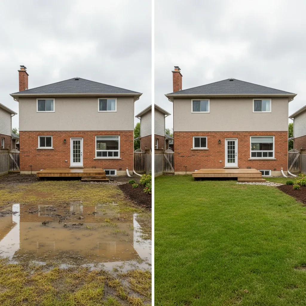 Drainage service transformation - before and after by Legacy Landscaping Etobicoke in Etobicoke